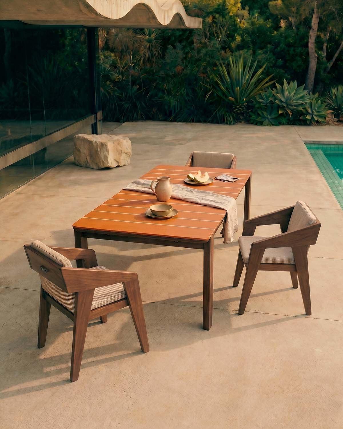 Table d'Extérieur Rectangulaire Extensible en Ciment et Bois d'Acacia (225-330x100 cm) Ubel, image de la gelerie 2