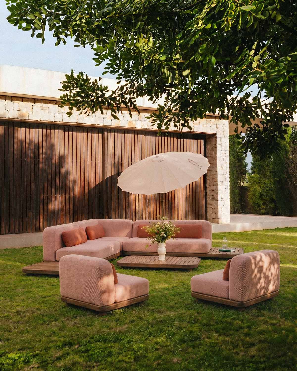 Ensemble de Jardin 2 Modules de Canapé, un Module d'Angle, 2 Modules Centraux et une Table Basse en Bois d'Acacia Redik, image de la gelerie 2