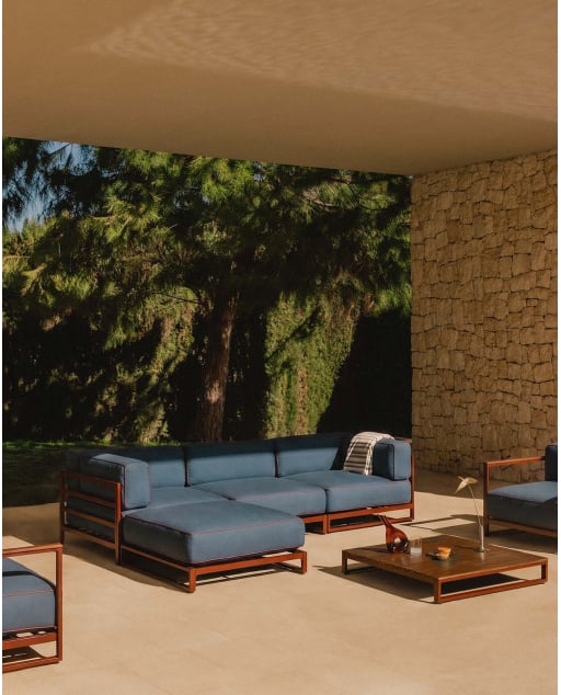 Canapé de Jardin Modulaire Kristen 3 Pièces avec 2 Modules d'Angle et un Module Central et Pouf en Métal et Tissu