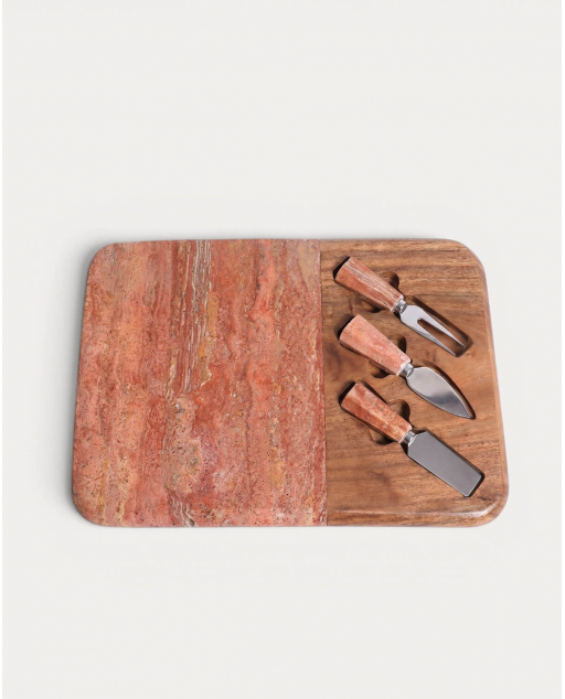 Ensemble planche à fromage en marbre et bois d'acacia avec 3 couteaux Serbal