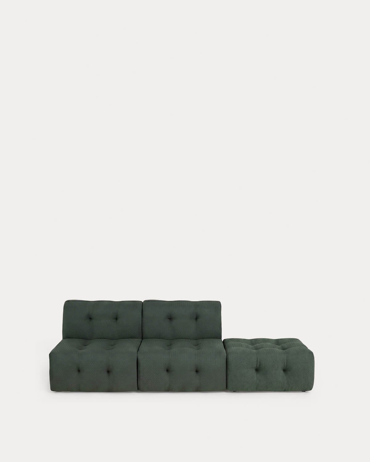 Canapé Modulaire Sous Vide 2 Pièces avec Module Central et Pouf en Tissu Nahual