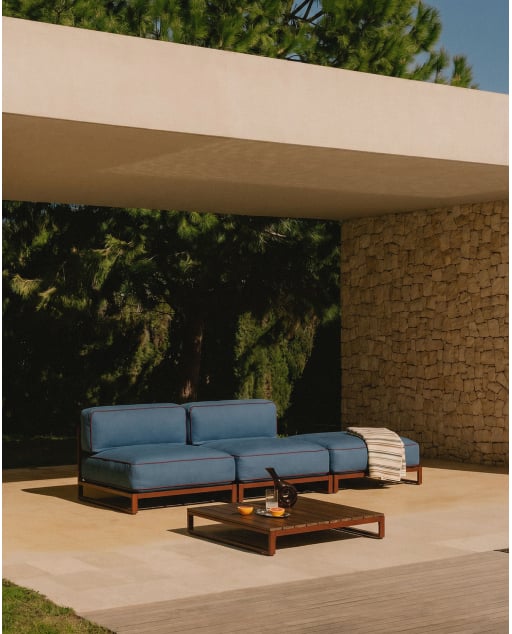 Ensemble de Jardin avec 2 Modules Centraux Pouf et une Table Basse en Métal et Tissu Kristen