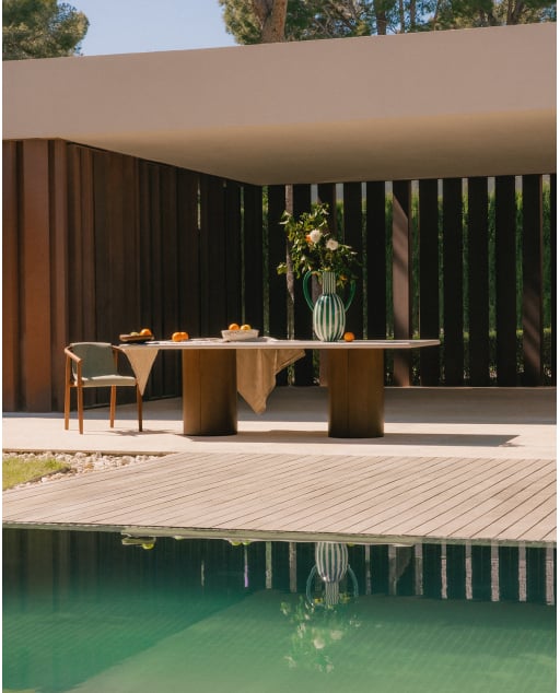 Table d'Extérieur Rectangulaire en Ciment et Bois d'Acacia (230x110 cm) Eneiza