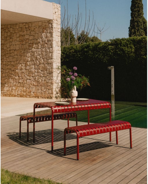 Ensemble Table Rectangulaire d'Extérieur (130x80 cm) et 2 Bancs en Métal Tavo