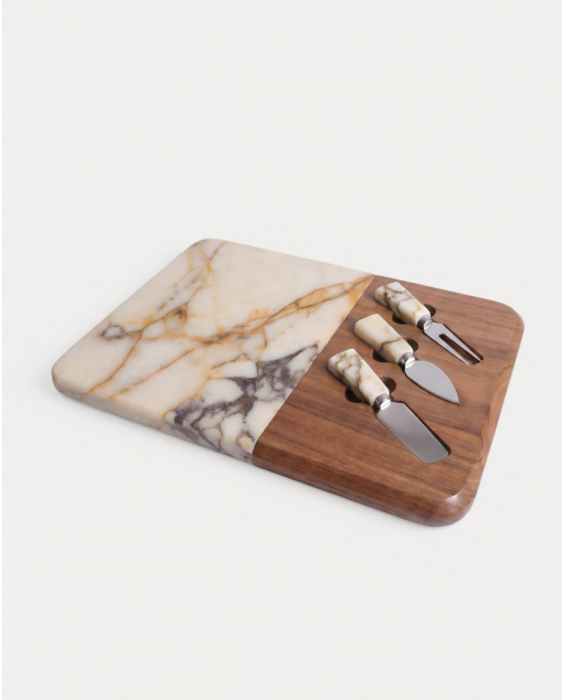 Ensemble planche à fromage en marbre et bois d'acacia avec 3 couteaux Serbal
