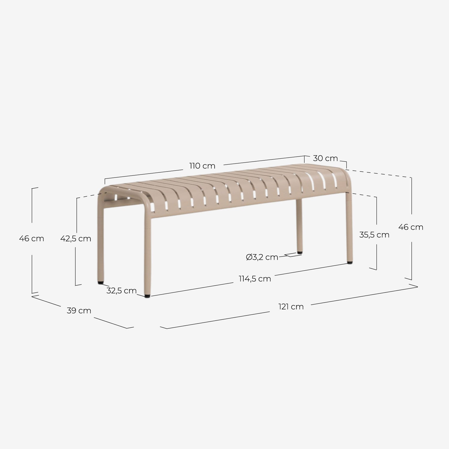 Banc de Jardin en Métal Tavo, dimensions