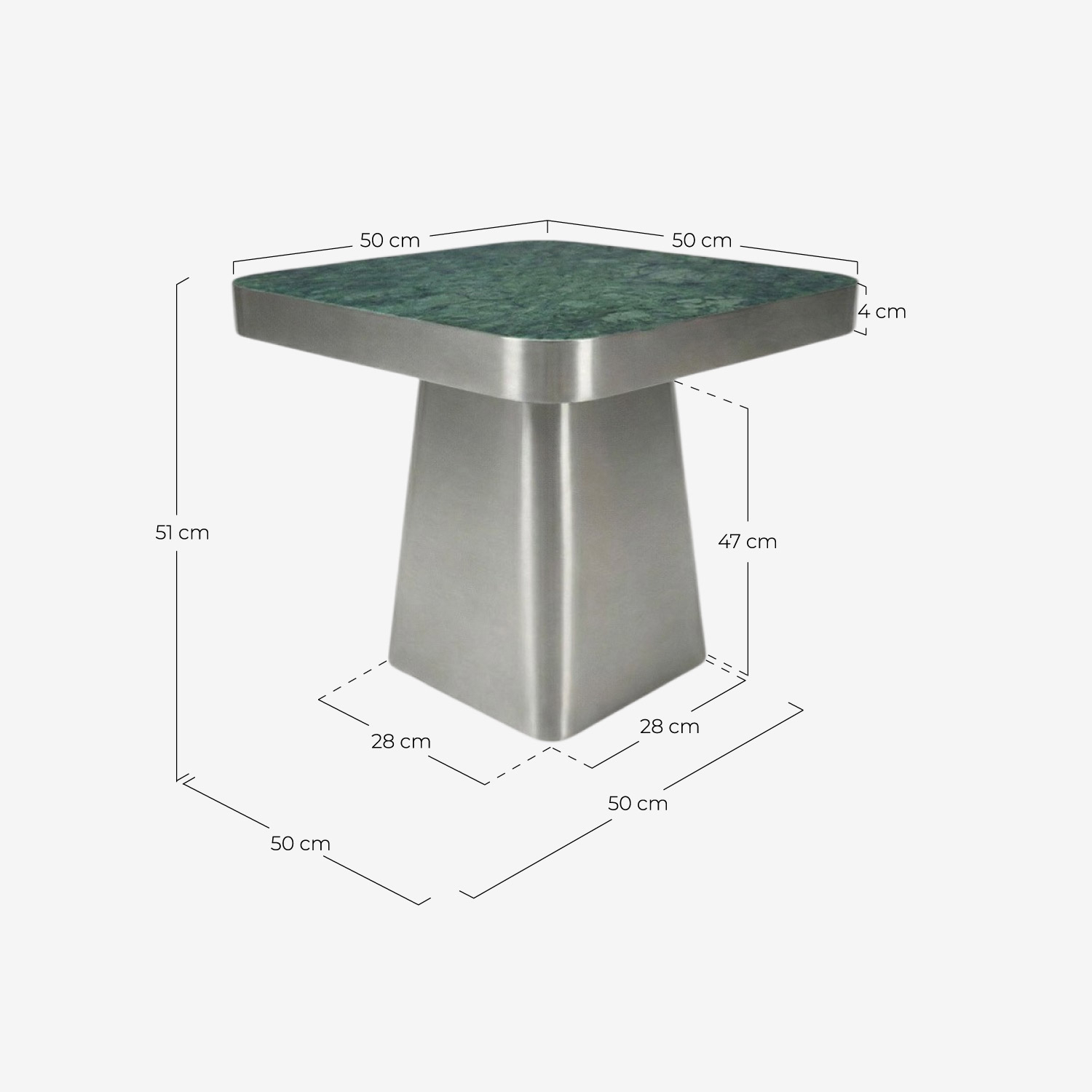 Table d'Appoint Carrée en Acier Inoxydable et Marbre (50x50 cm) Ofelia, dimensions