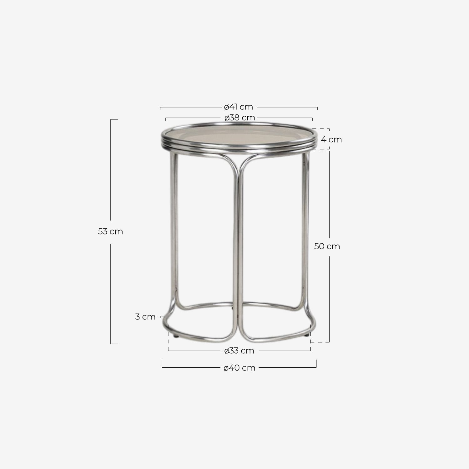 Table d'Appoint Ronde en Métal et Verre Trempé (Ø40 cm) Massia, dimensions