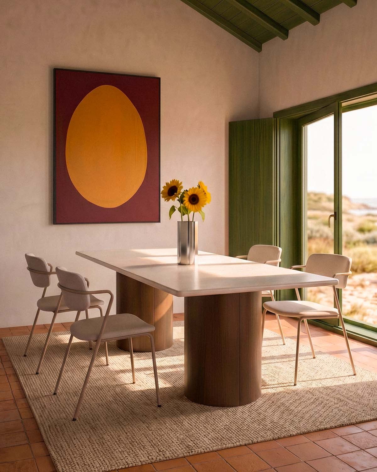 Table de Salle à Manger Rectangulaire en Ciment et Bois d'Acacia (230x110 cm) Eneiza, image de la gelerie 2