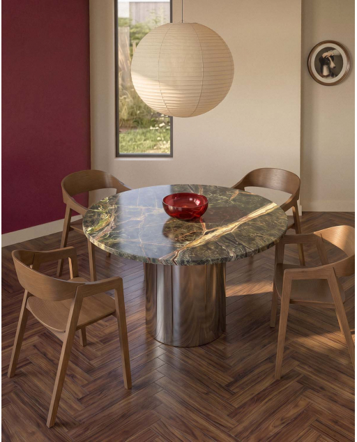 Table de Salle à Manger Ronde en Verre Trempé et Acier Brossé (Ø130 cm) Revna
