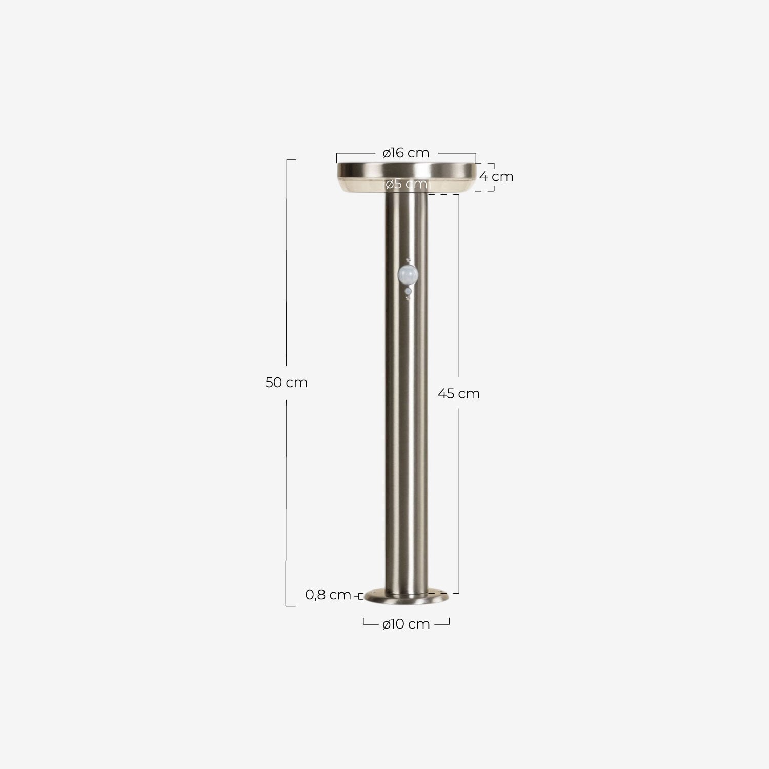 Balise Solaire LED Métallique Extérieure Sulivan, dimensions