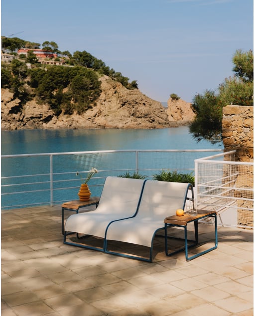 Ensemble Canapé de Jardin 2 Places avec 2 Tables d'Appoint en Aluminium Dreisi