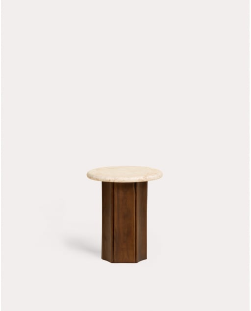 Table d'Appoint Ronde en Marbre et Bois de Manguier (Ø43 cm) Xanthe