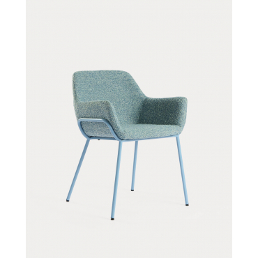 Pack de 2 chaises de salle à manger avec accoudoirs en tissu et métal Oisin Bleu Silvery - The Masie