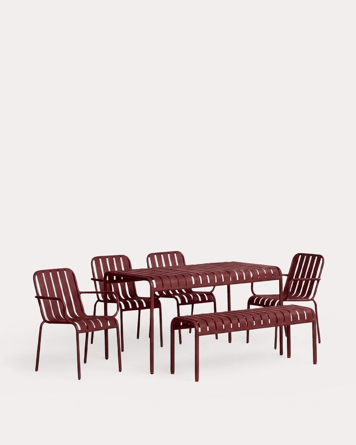 Ensemble Table Rectangulaire (130x80 cm) avec 1 Banc et 4 Chaises en Métal d'Extérieur Tavo, image de la gelerie 1