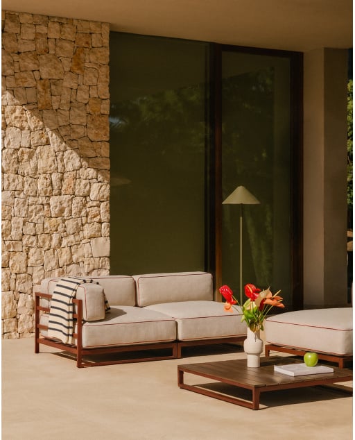 Canapé de Jardin Modulaire 2 Pièces Module d’Angle et Module Central Métal et Tissu Kristen