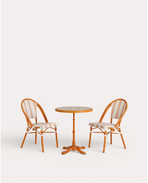 Ensemble Table de Salle à Manger Rondes (Ø60 cm) et 2 Chaises en Métal et Rotin Synthétique Yona Bistro