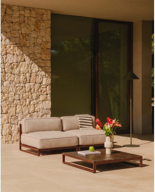 Ensemble de Jardin avec 2 Modules Centraux et Table Basse en Métal et Tissu Kristen