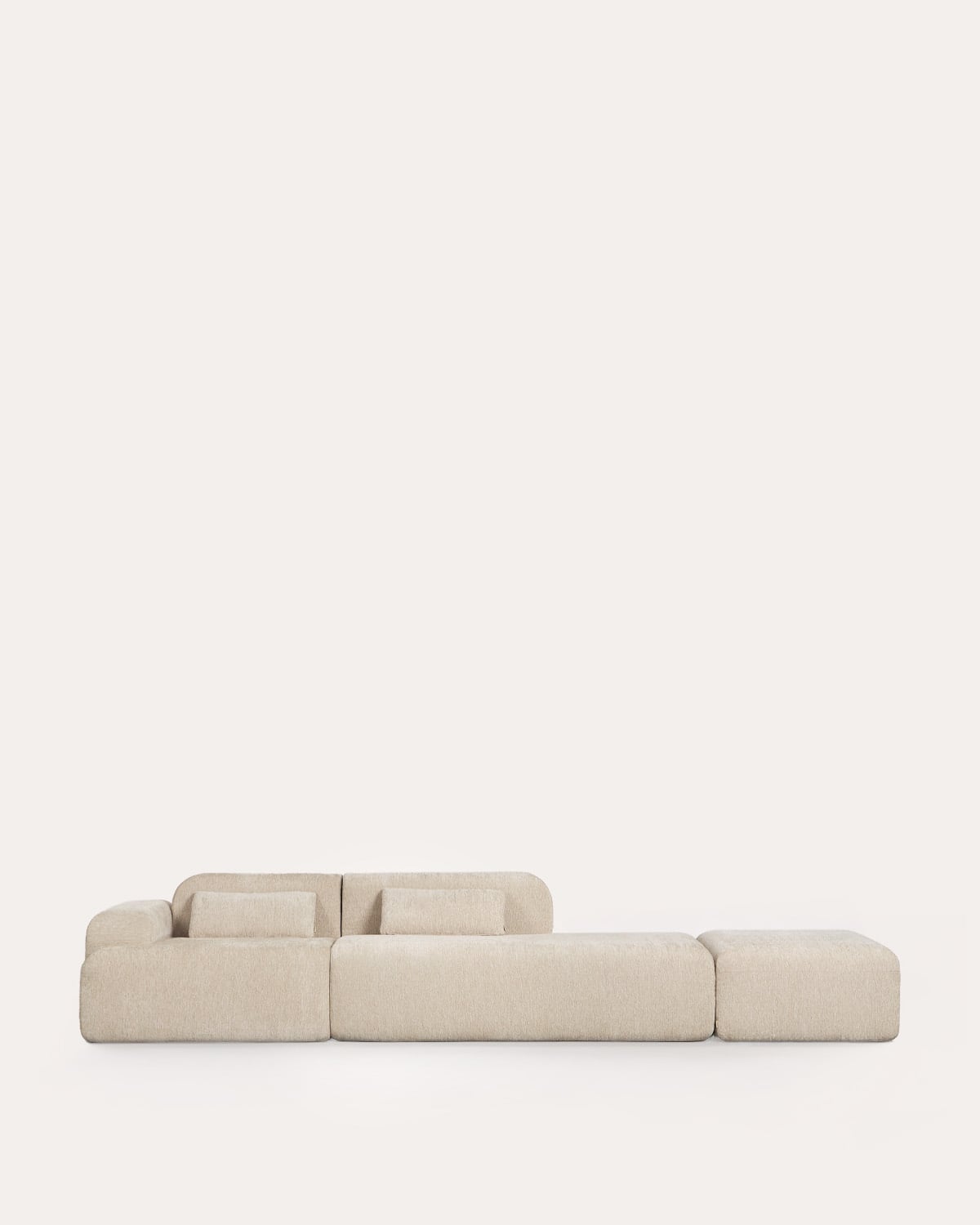 Canapé Modulaire 2 Pièces sous Vide avec Module Méridienne, Module d'Angle et Module Pouf en Tissu Rhys