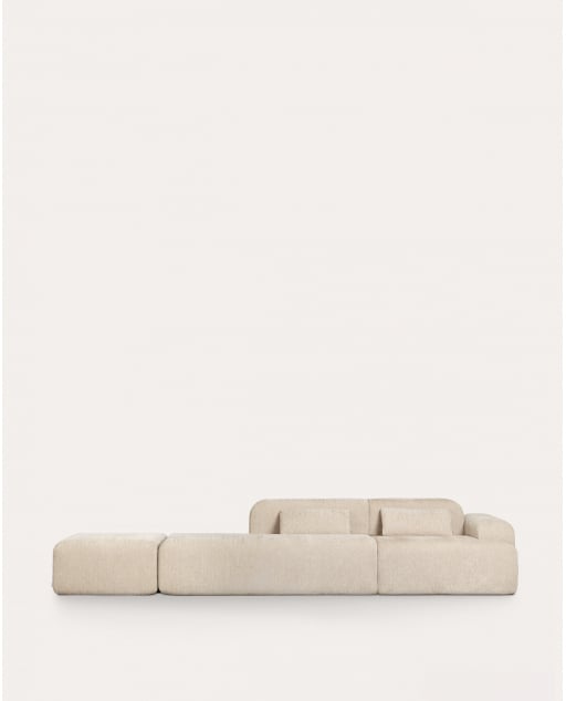 Canapé Modulaire 2 Pièces sous Vide avec Module Méridienne, Module d'Angle et Module Pouf en Tissu Rhys - Beige Seashell