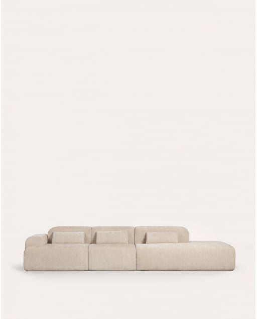 Canapé modulaire 3 pièces sous vide avec module chaise longue, module central et module d'angle en tissu Rhys - Beige Seashell
