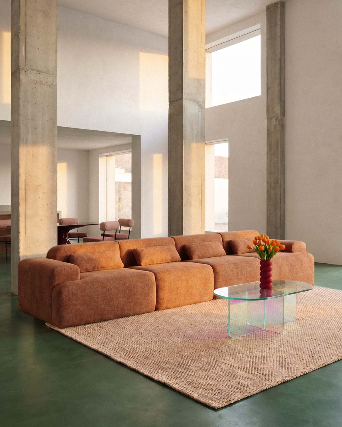 Canapé modulaire 4 pièces sous vide avec 2 modules d'angle et 2 modules centraux en tissu Rhys, image de la gelerie 2