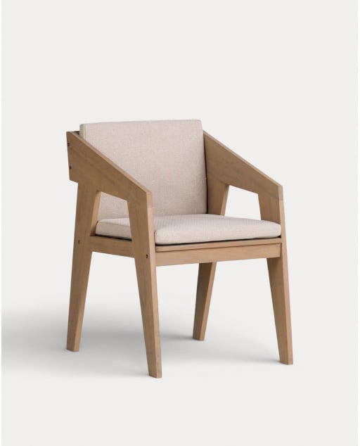 Chaise d'extérieur avec accoudoirs en bois d'acacia et tissu Tanon - Bois d'Acacia Clair