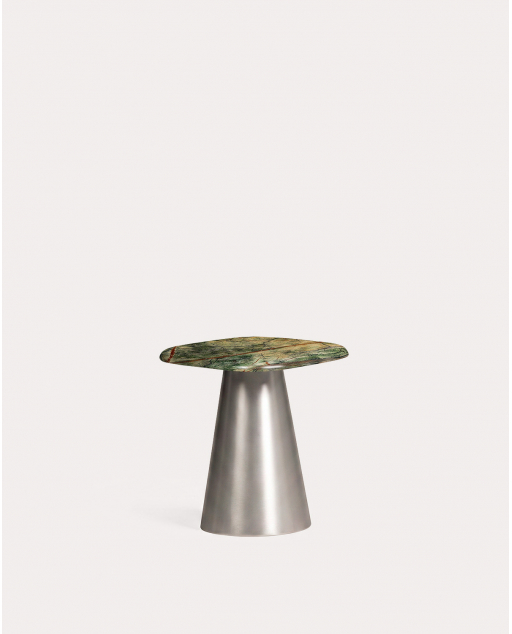 Table d'appoint carrée en métal 40x40 cm Geaxi - Marbre Vert Forest - Acier Brossé