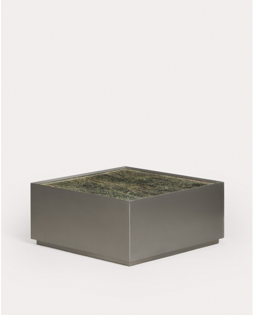Table basse carrée 80x80 cm en acier inoxydable et marbre Imogen - Marbre Vert Forêt