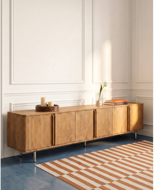Meuble TV avec 6 portes en bois de manguier et métal Mhuan