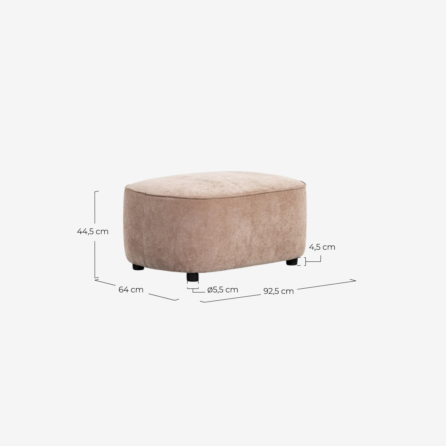 Canapé 2 Places avec Pouf en Tissu Kino, dimensions