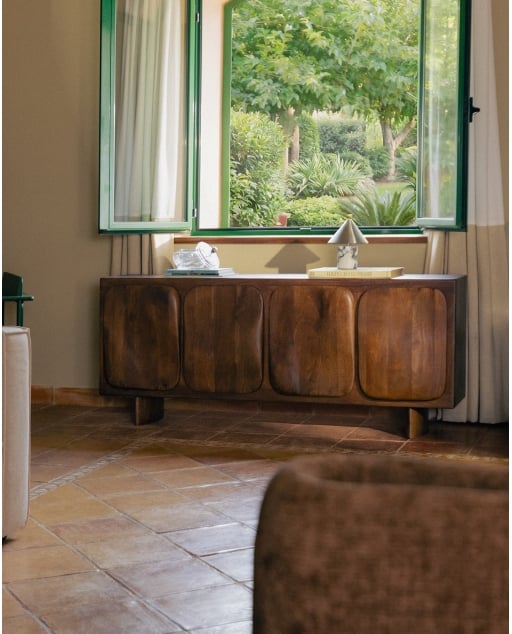 Buffet bas 4 portes 180x40 cm en bois de manguier Orlean