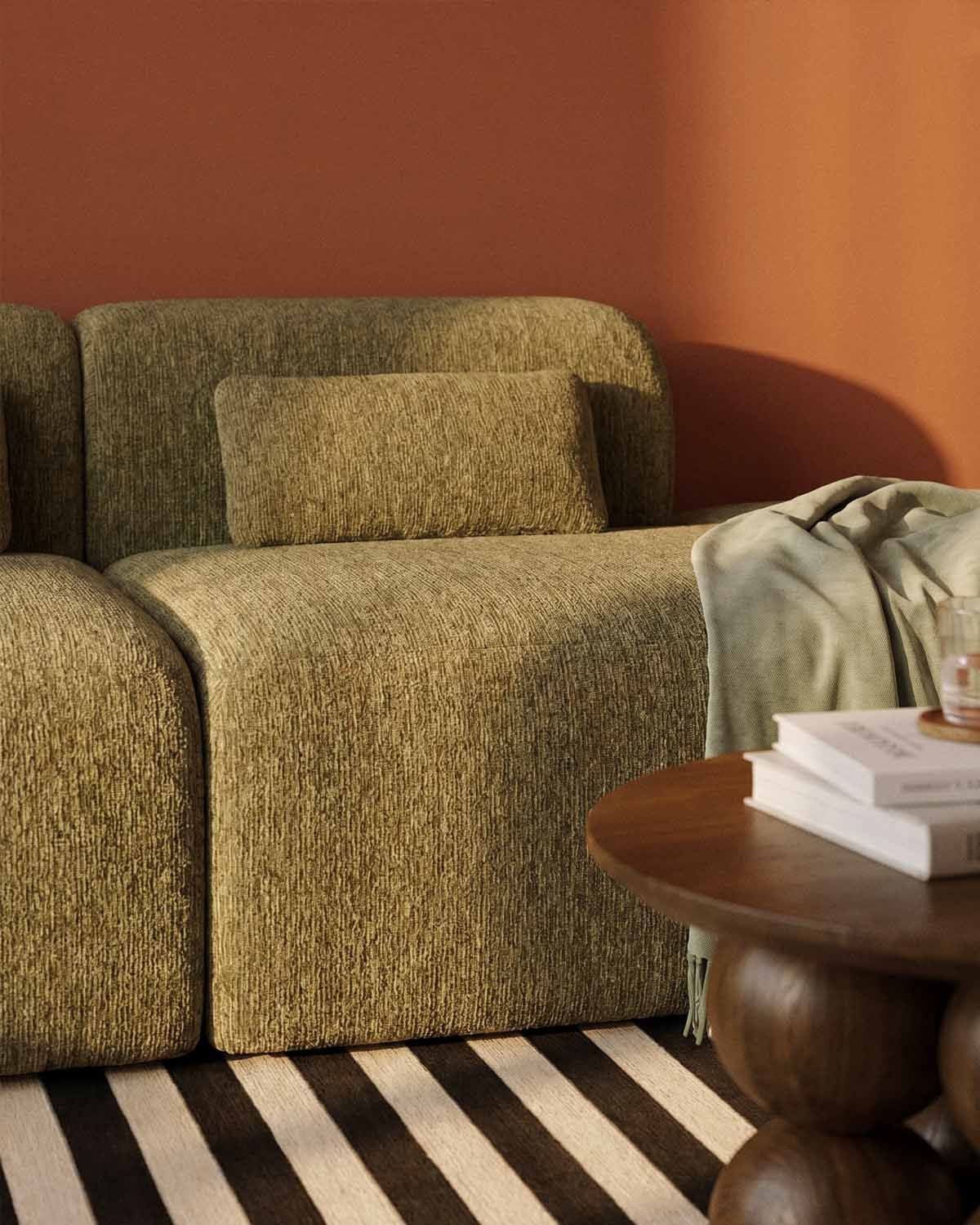 Canapé modulaire 2 pièces sous vide avec module chaise longue et module d'angle en tissu Rhys, image de la gelerie 3