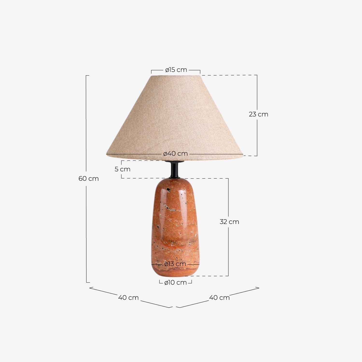 Lampe de table en marbre travertin et lin Adlai, dimensions