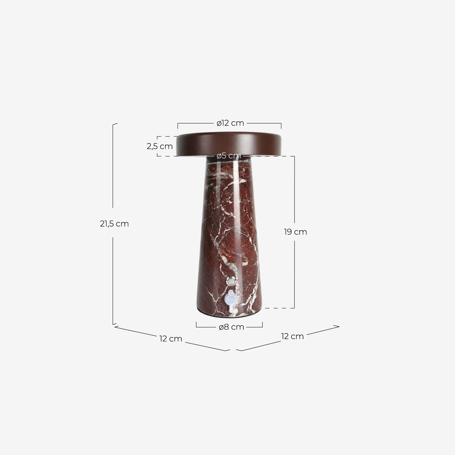 Lampe de table LED sans fil pour extérieur en marbre et métal Mysha, dimensions