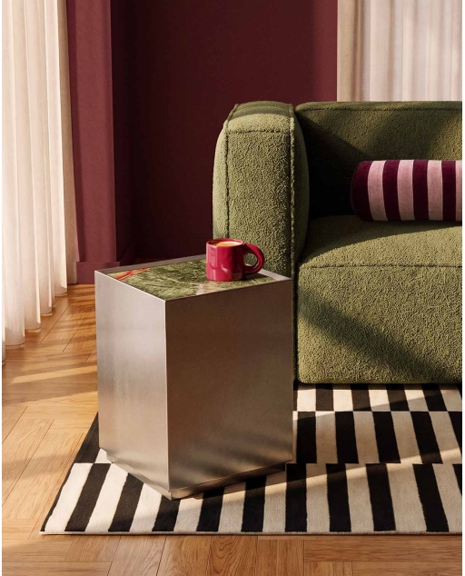 Table d'appoint carrée 35x35 cm en acier inoxydable et marbre Imogen