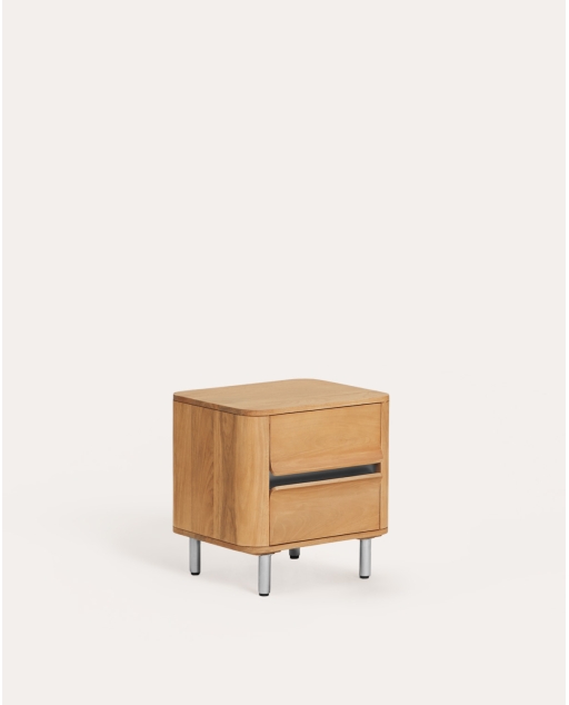 Table de chevet à 2 tiroirs 51x40 cm en bois de manguier et métal Mhuan