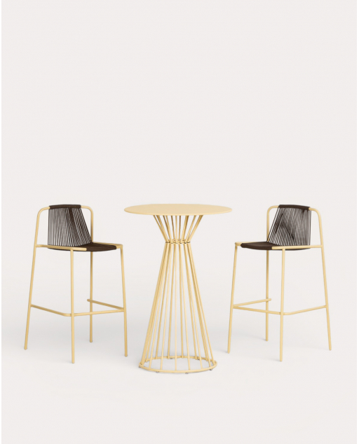 Set table haute ronde Nouli Ø70 cm et 2 tabourets hauts en métal 75 cm Mayailer