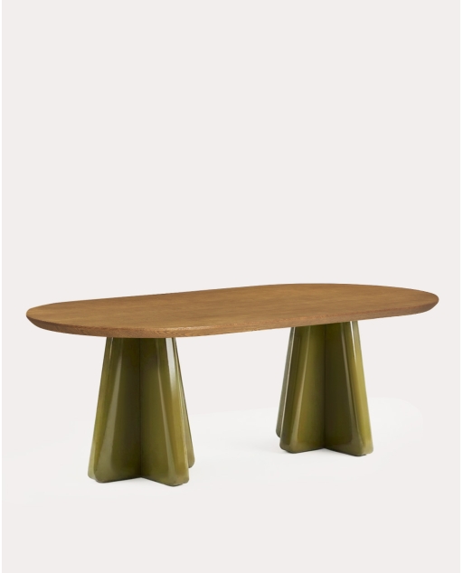Table de salle à manger ovale 220x110 cm en bois Roxenna - Vert Nori