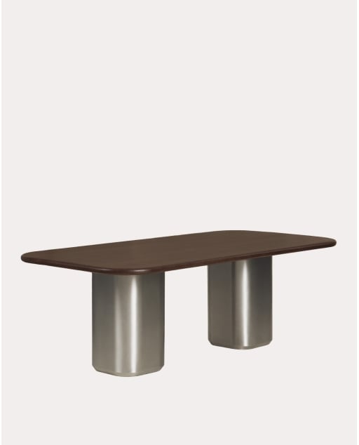 Table de salle à manger rectangulaire 220x110 cm en bois de manguier et métal Wiros - Bois de Manguier Foncé