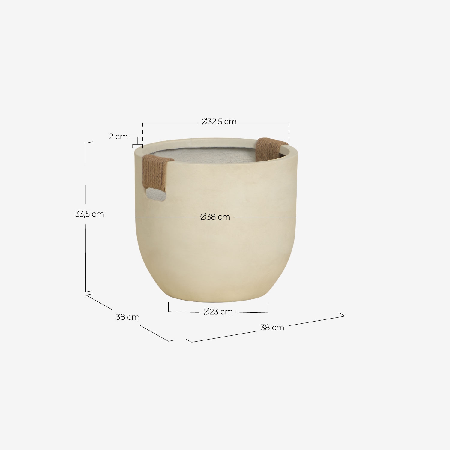 Ensemble de 2 cache-pots bas en ciment Fitonia, dimensions