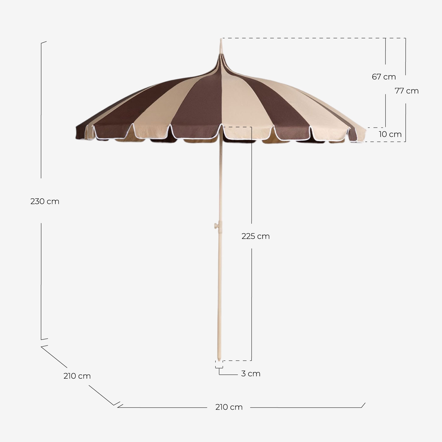 Parasol de jardin et terrasse Ø210 cm Xabi, dimensions