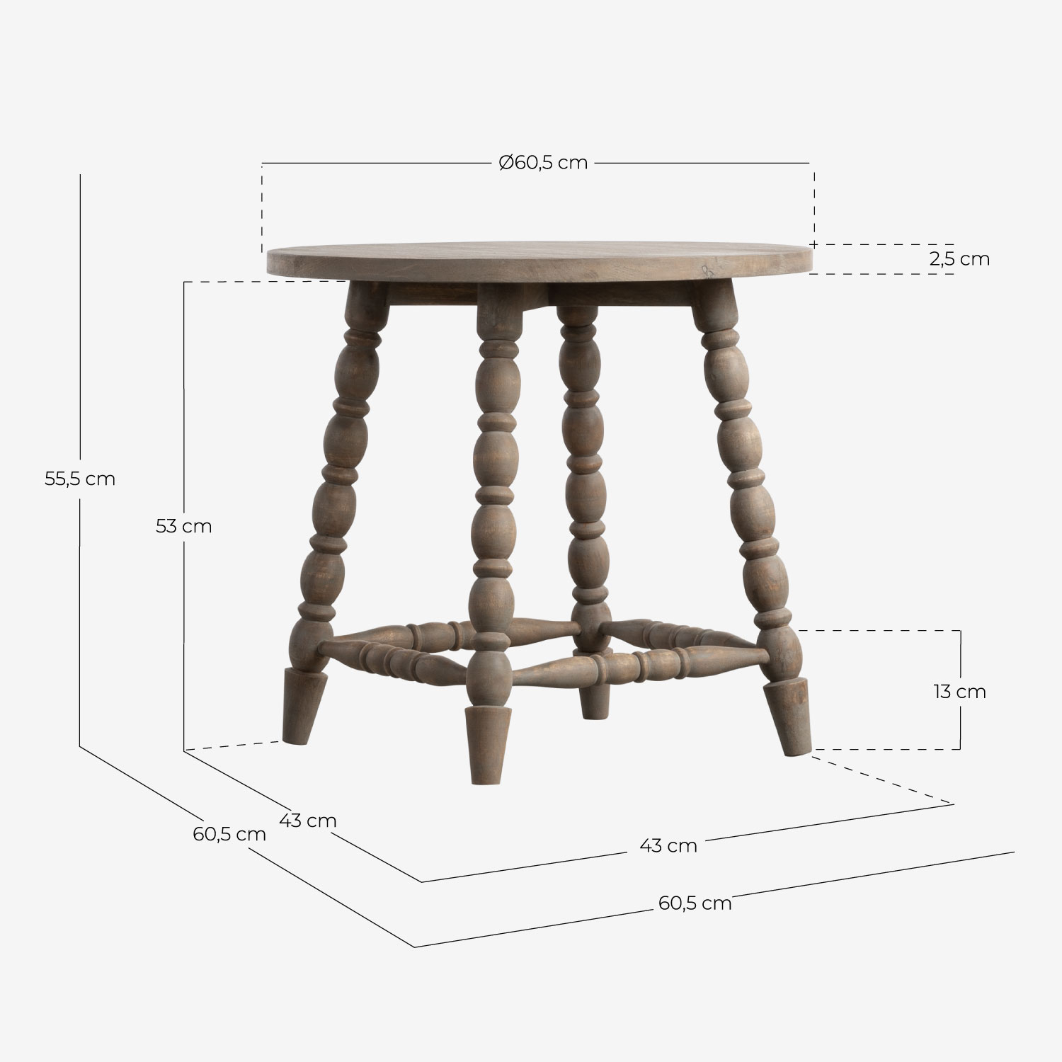 tavolino da consolle in legno di Mango 150x45x90 grigio scuro
