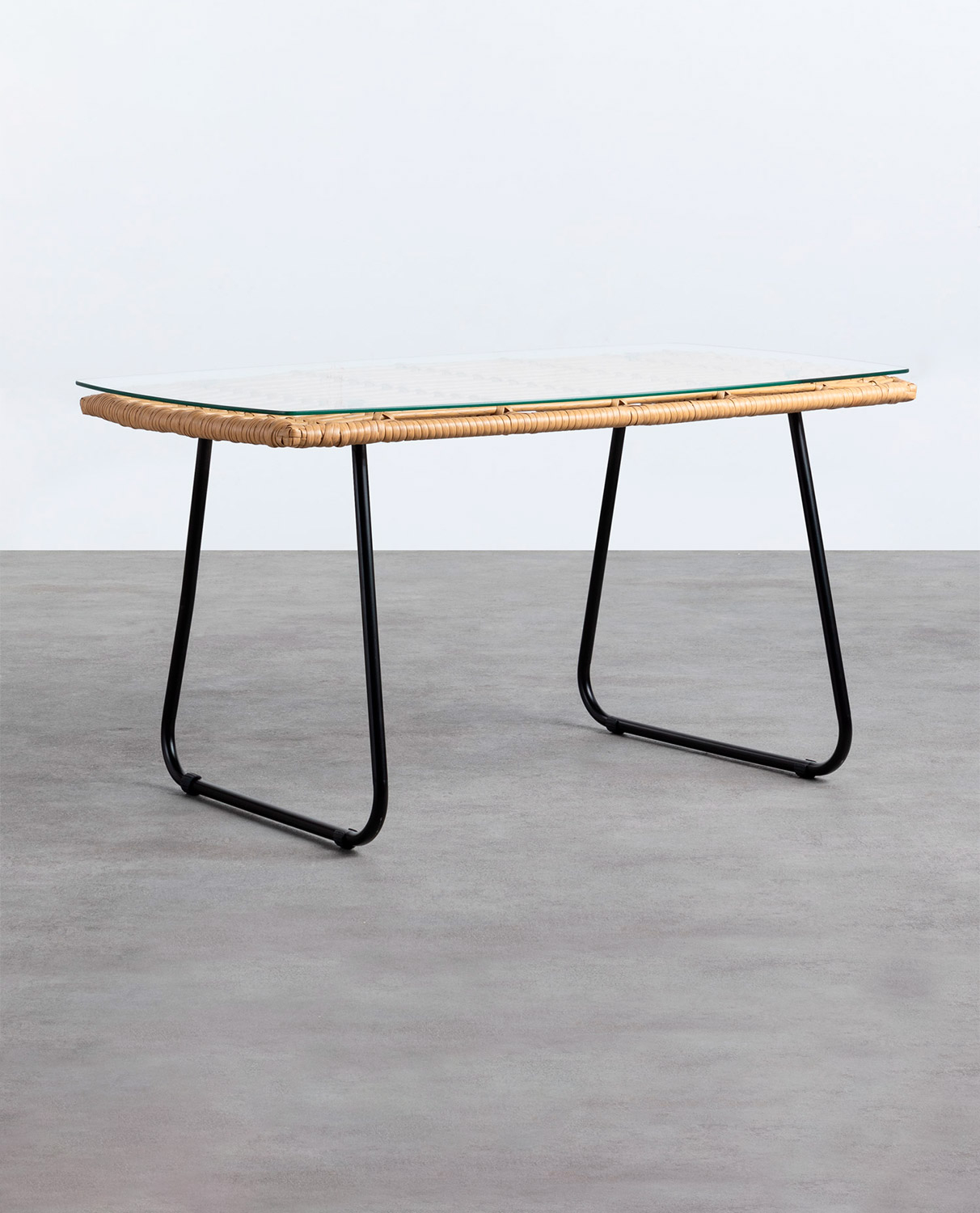 Tavolino Rettangolare in Rattan Sintetico e Cristallo (90x50 cm) Balar, immagine della galleria 1