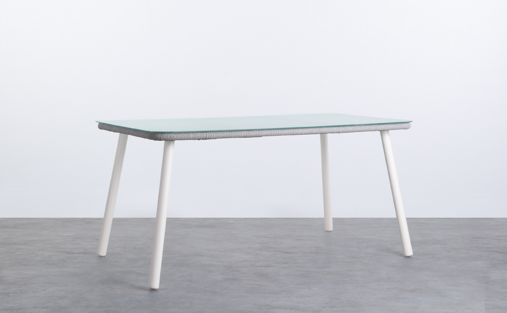 Tavolo da Pranzo Rettangolare in Alluminio e Cristallo (160x90 cm) Drian