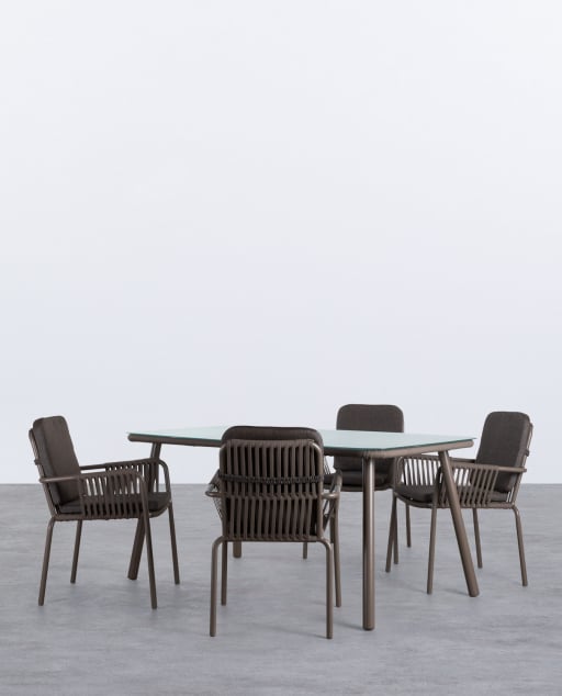 Set Tavolo Rettangolare (160x90 cm) in Alluminio e Vetro con 4 Sedie da Esterno Drian