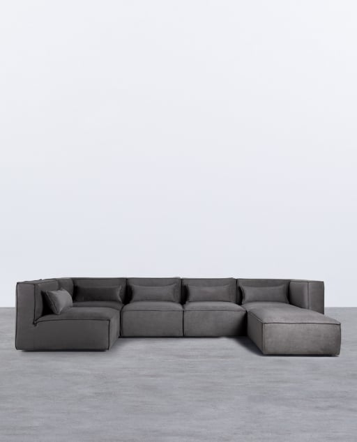Divano Modulare a 5 Pezzi e Pouf in Velluto a Coste Kilhe - Velluto -Grigio Graphite