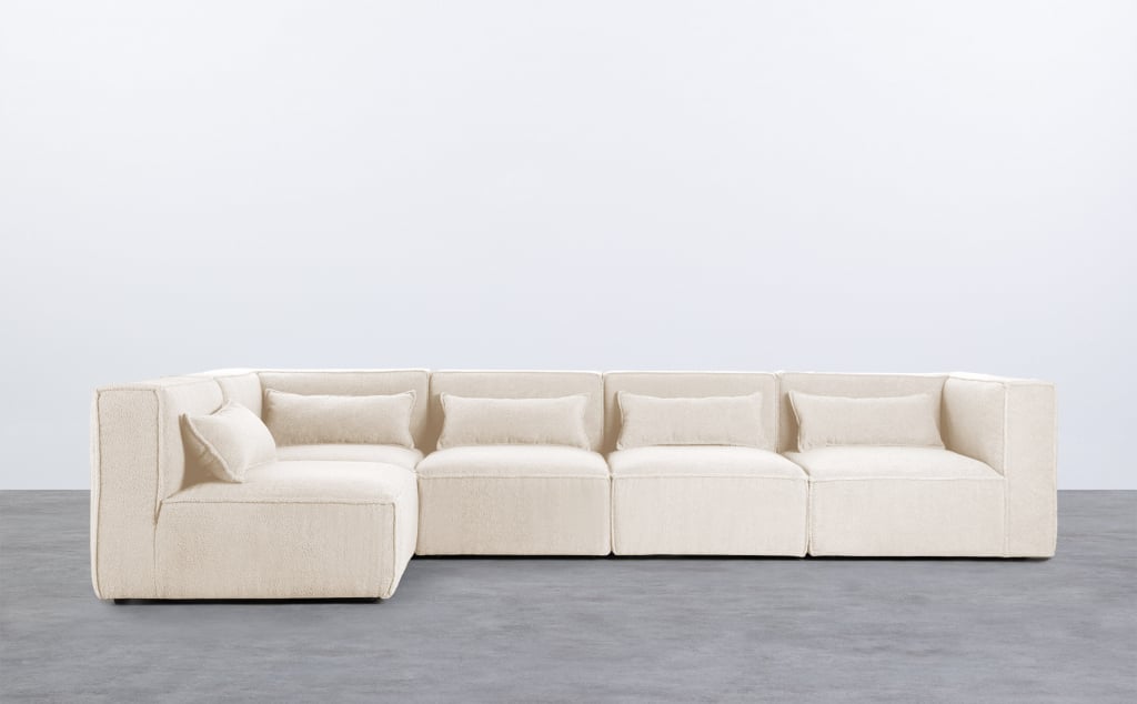 Divano Modulare 5 Pezzi con 2 Poltrone Angolari in Tessuto Boucle Kilhe