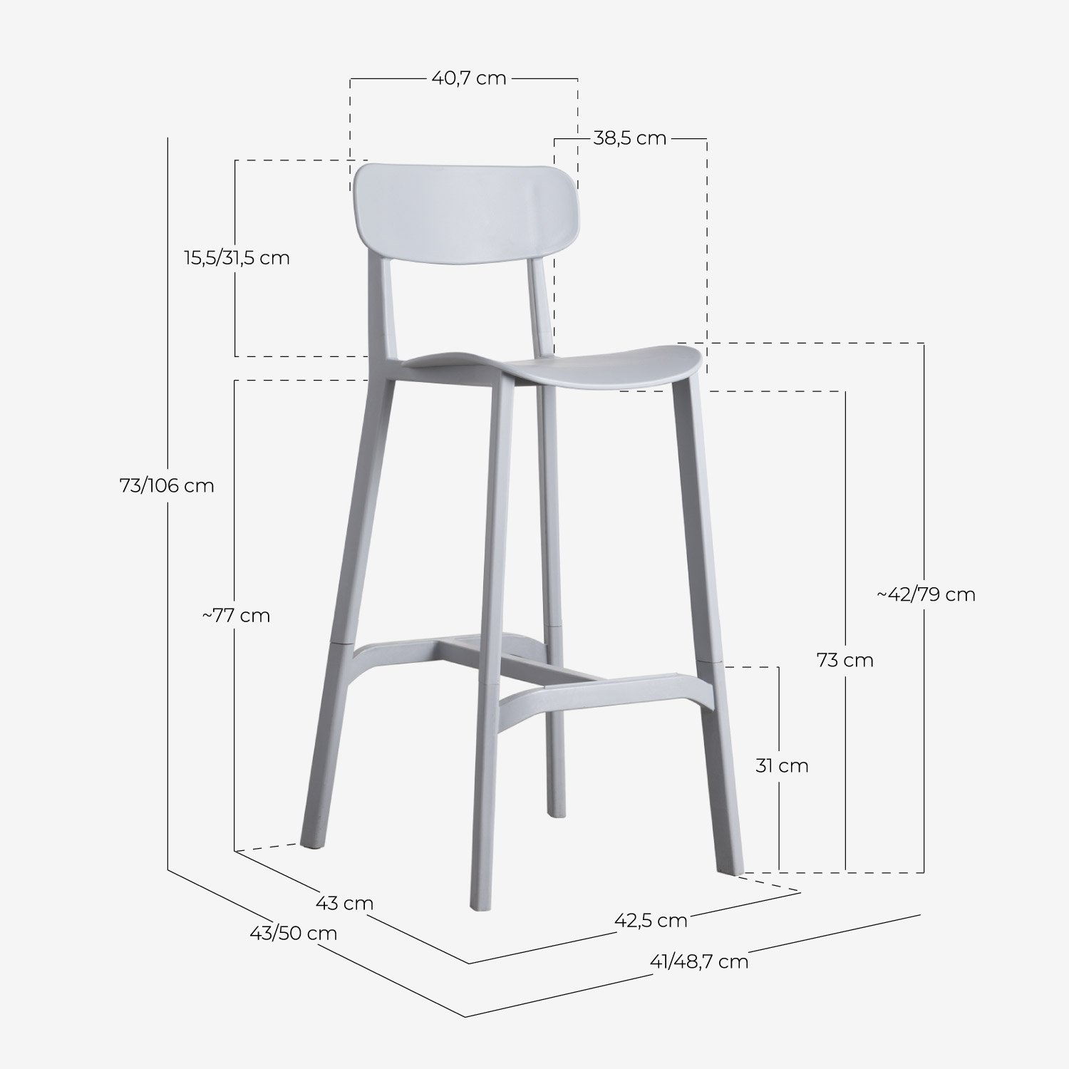 Sgabello con struttura in polipropilene - cm 45x49x102h