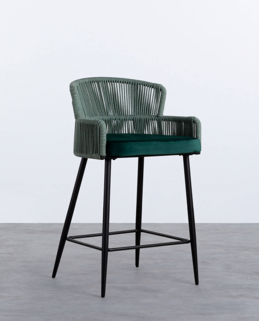 Sgabello Alto in Velluto e Corda (66 cm) Drean